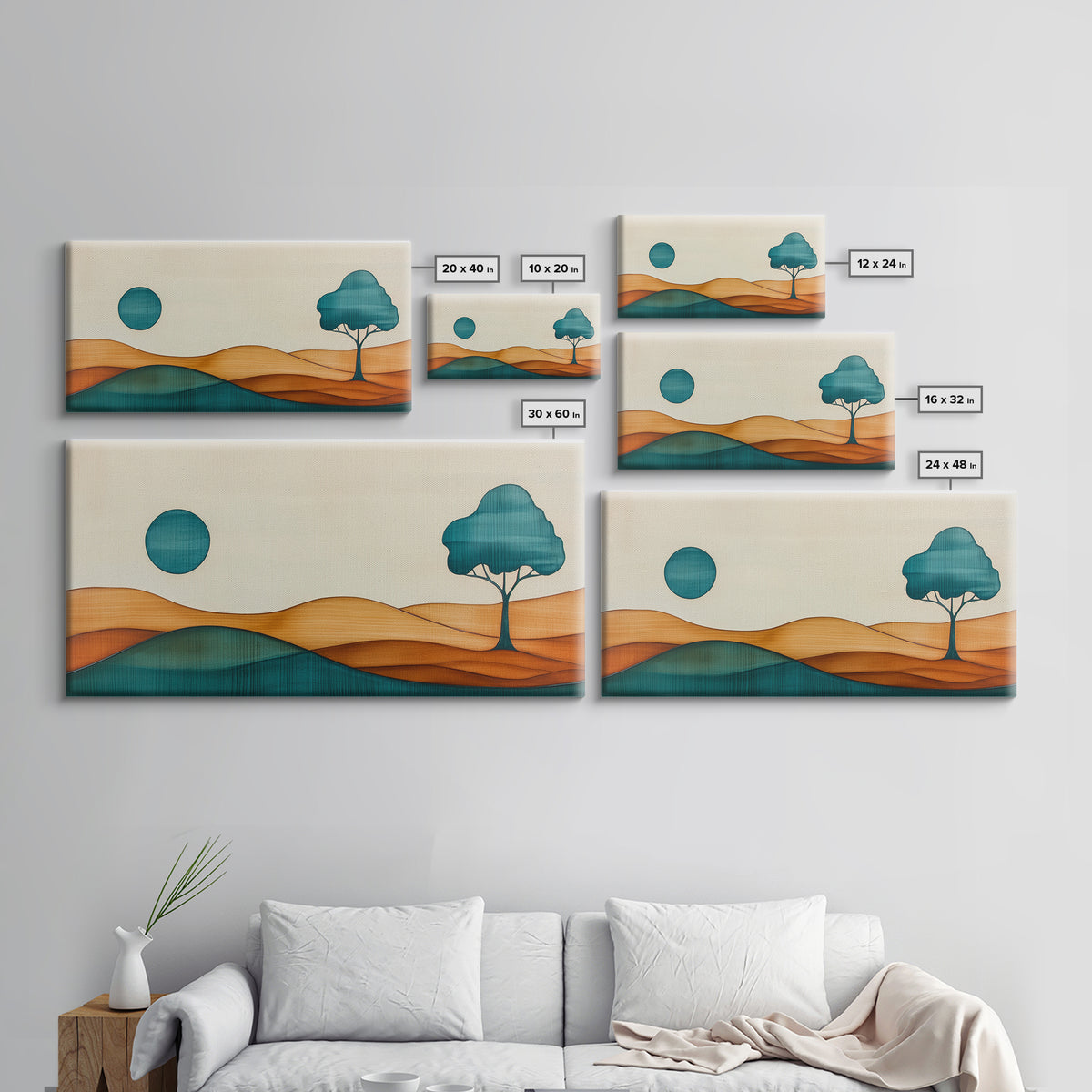 Cute Abstract Art Deco Landscape Canvas Print, Minimalist Art, Boho Home Decor For Abova Sofa, Great Room Wall Art