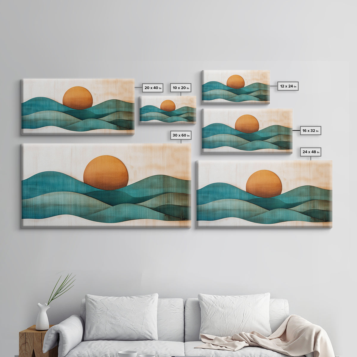 Abstract Minimalist Art Deco Landscape Canvas Print, Boho Home Decor, Bohemian Wall Art, Tiny House Wall Art