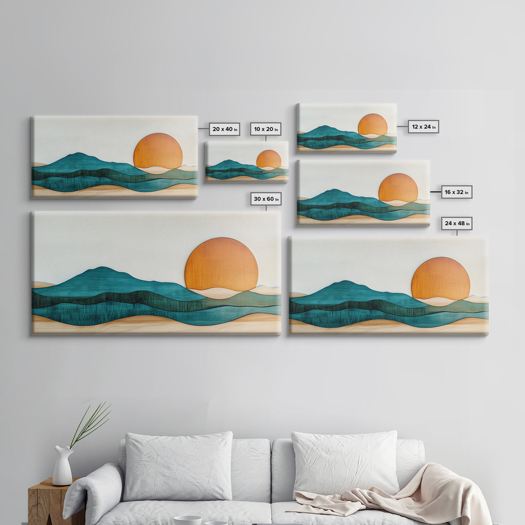 Beautiful Sunset Landscape Painting Print, Minimalist Decor, Eclectic Boho or Kitsch Wall Art