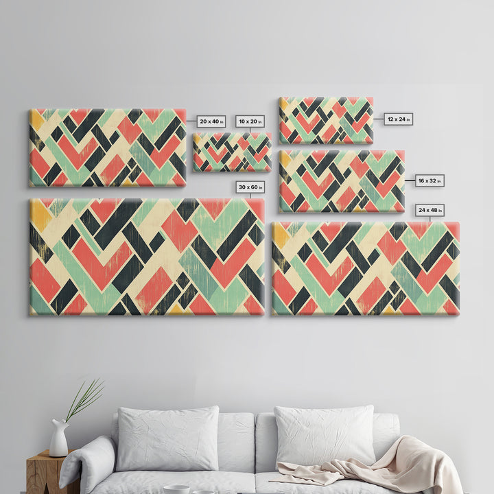 Abstract Mid Century Modern Chevrons, Framed Canvas Print, MCM Style Home Decor