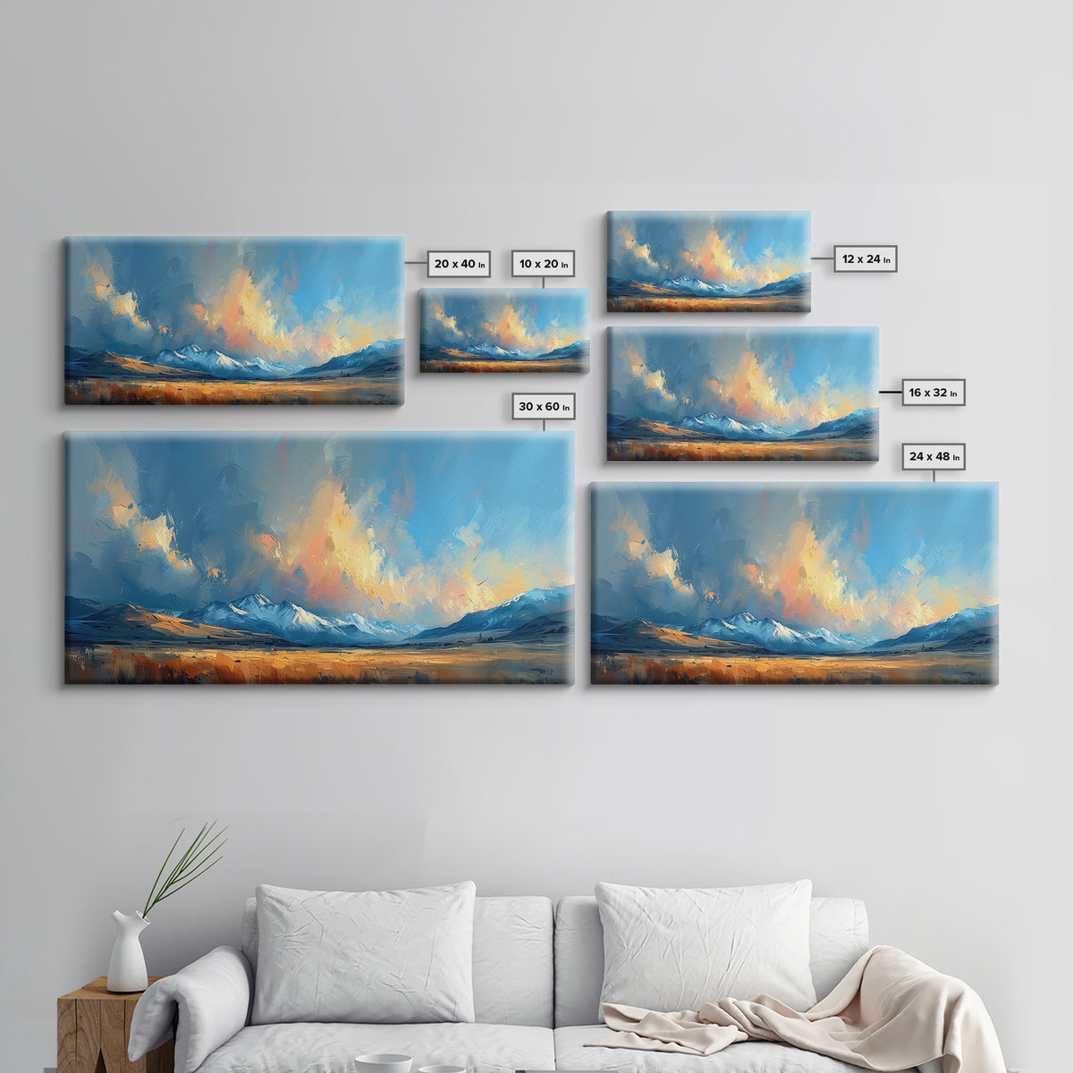 Panoramic Mountain Landscape Painting Print, Oil Painting Of Wyoming Mountains, Antique Style Art Print, Walnut Frame Art