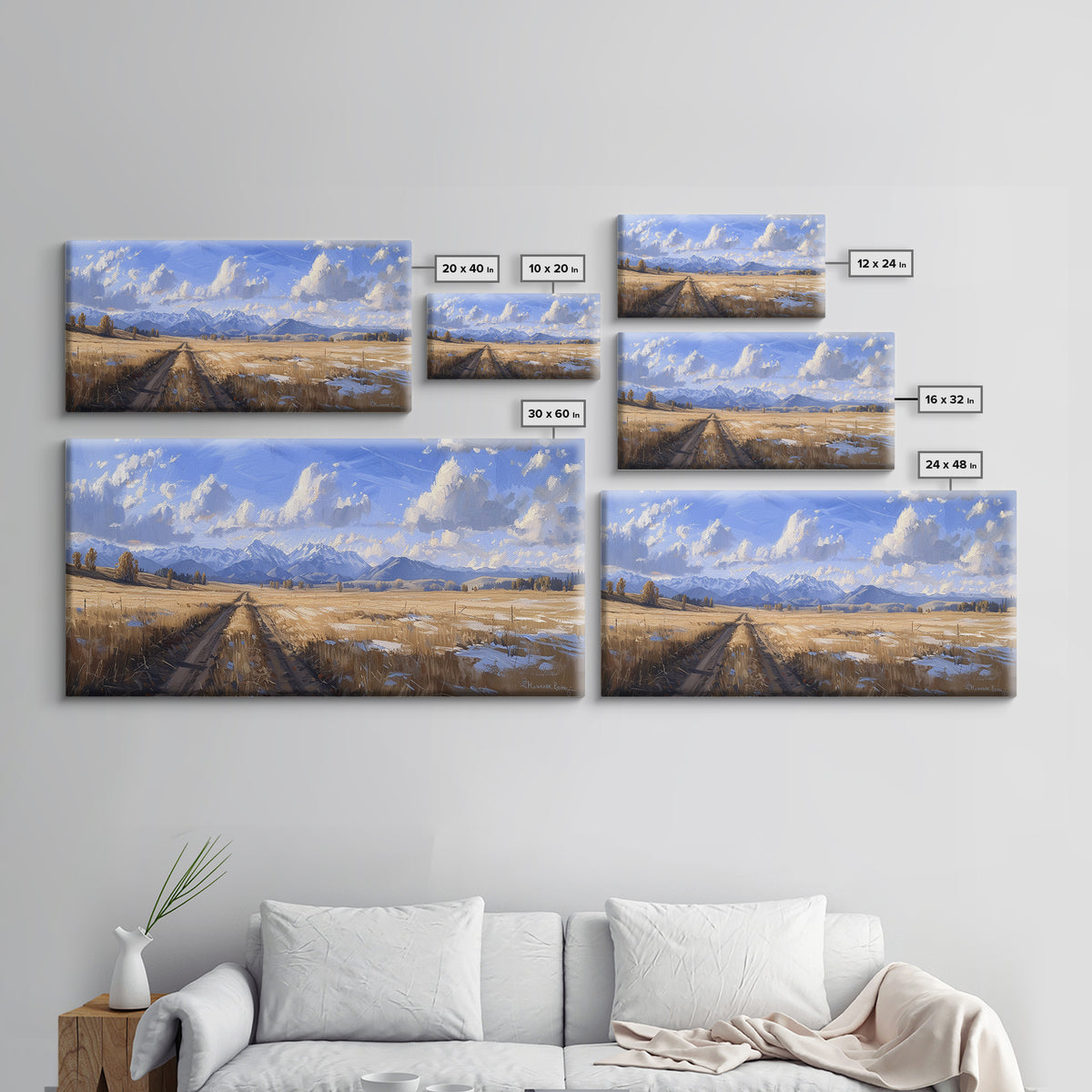Dirt Roads of Wyoming Framed Canvas Print, Oil Painting Print, Panoramic Extra Wide Large Format Living Room Wall Decor