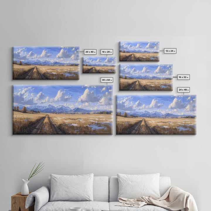 Dirt Roads of Wyoming Framed Canvas Print, Oil Painting Print, Panoramic Extra Wide Large Format Living Room Wall Decor