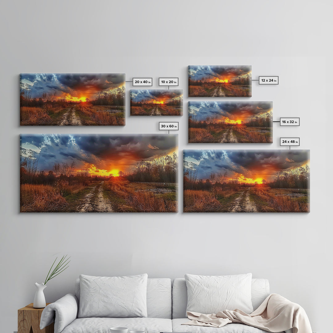 Dirt Roads Framed Canvas Print, Wood Framed Wall Art, Photography Style landscape art, ready to hang wall art home decor