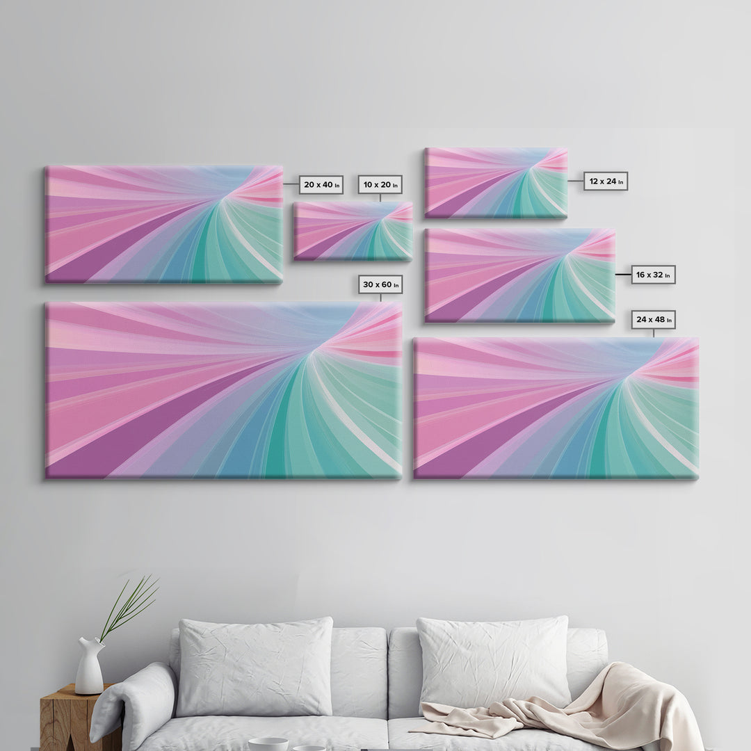Pastel Highway Framed Canvas Print, Retro Wall Art, Mid-Century Modern Abstract Art