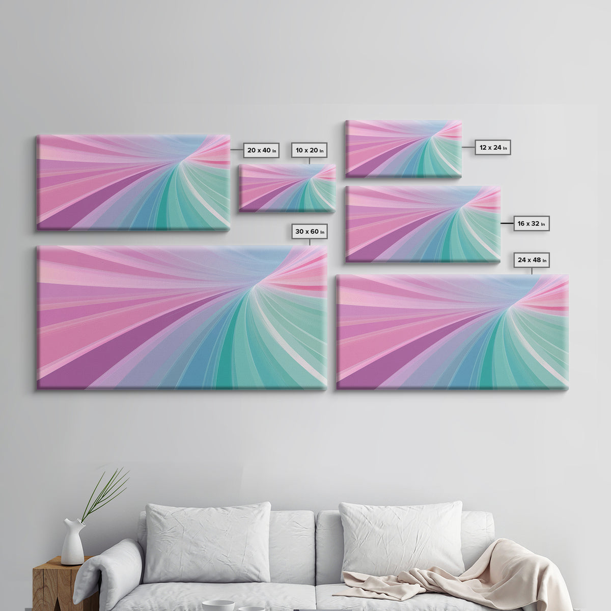 Pastel Highway Framed Canvas Print, Retro Wall Art, Mid-Century Modern Abstract Art