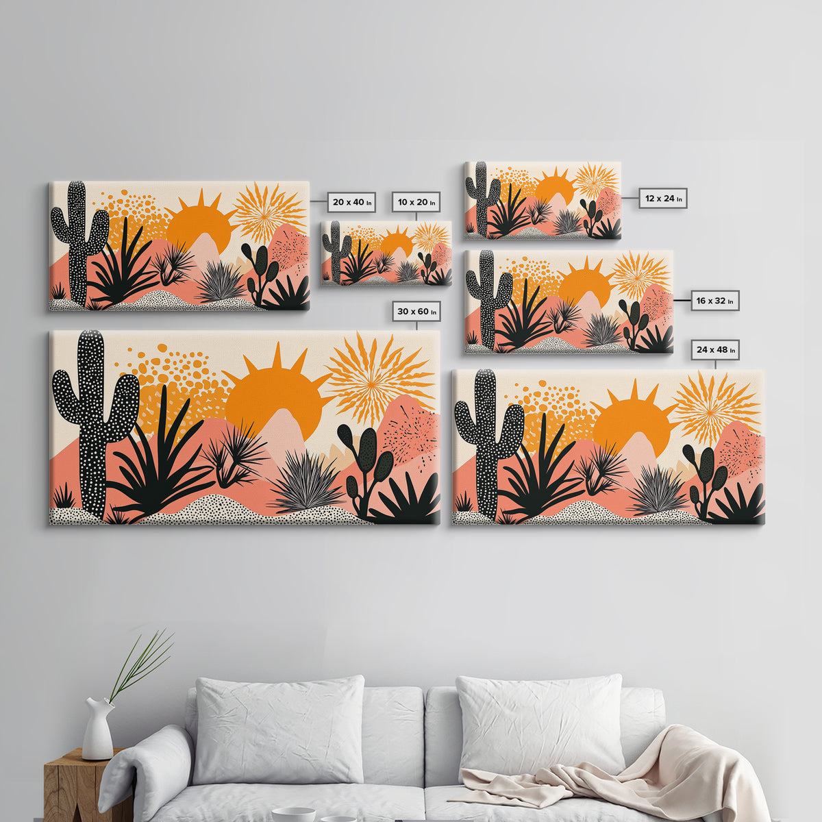 Abstract Southwest Style Wall Art Framed Canvas Print, Cactus and Desert Sunset