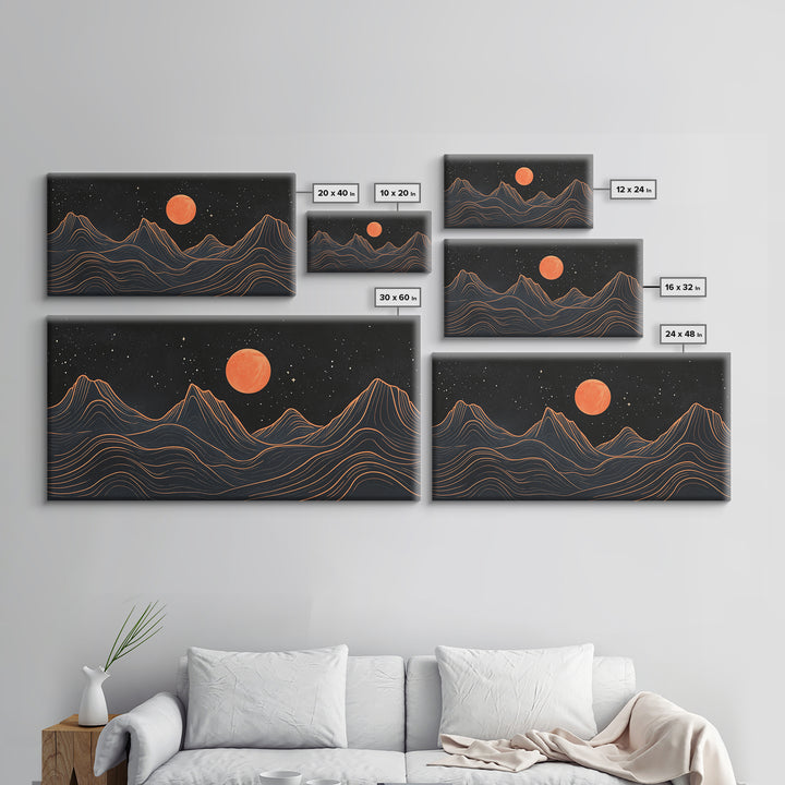 Blood Moon Over a Desert Landscape, Dark and Moody Decor, Framed Canvas Print, Pueblo Style Southwestern Art