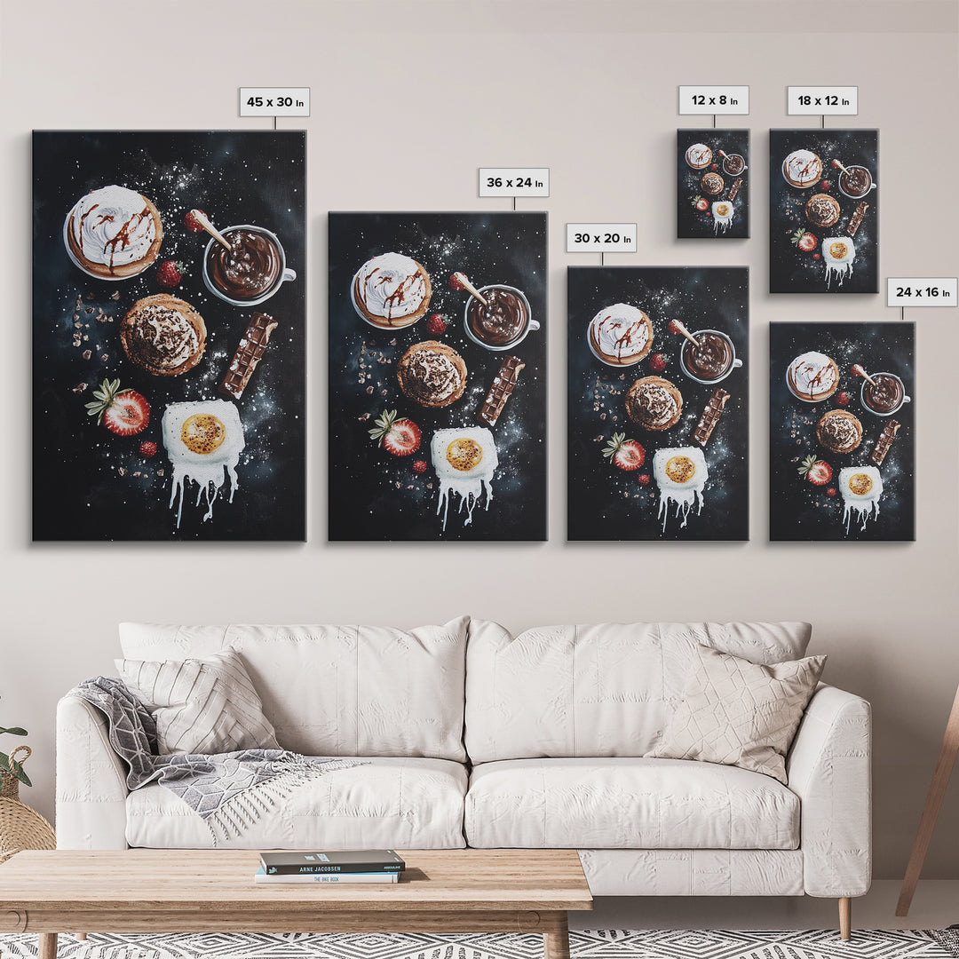 Desserts Wall Art, Kitchen Decor, Bakery Wall Art, Bakery Painting, Wood Framed Canvas Print, Painting of Cupcakes and Coffee