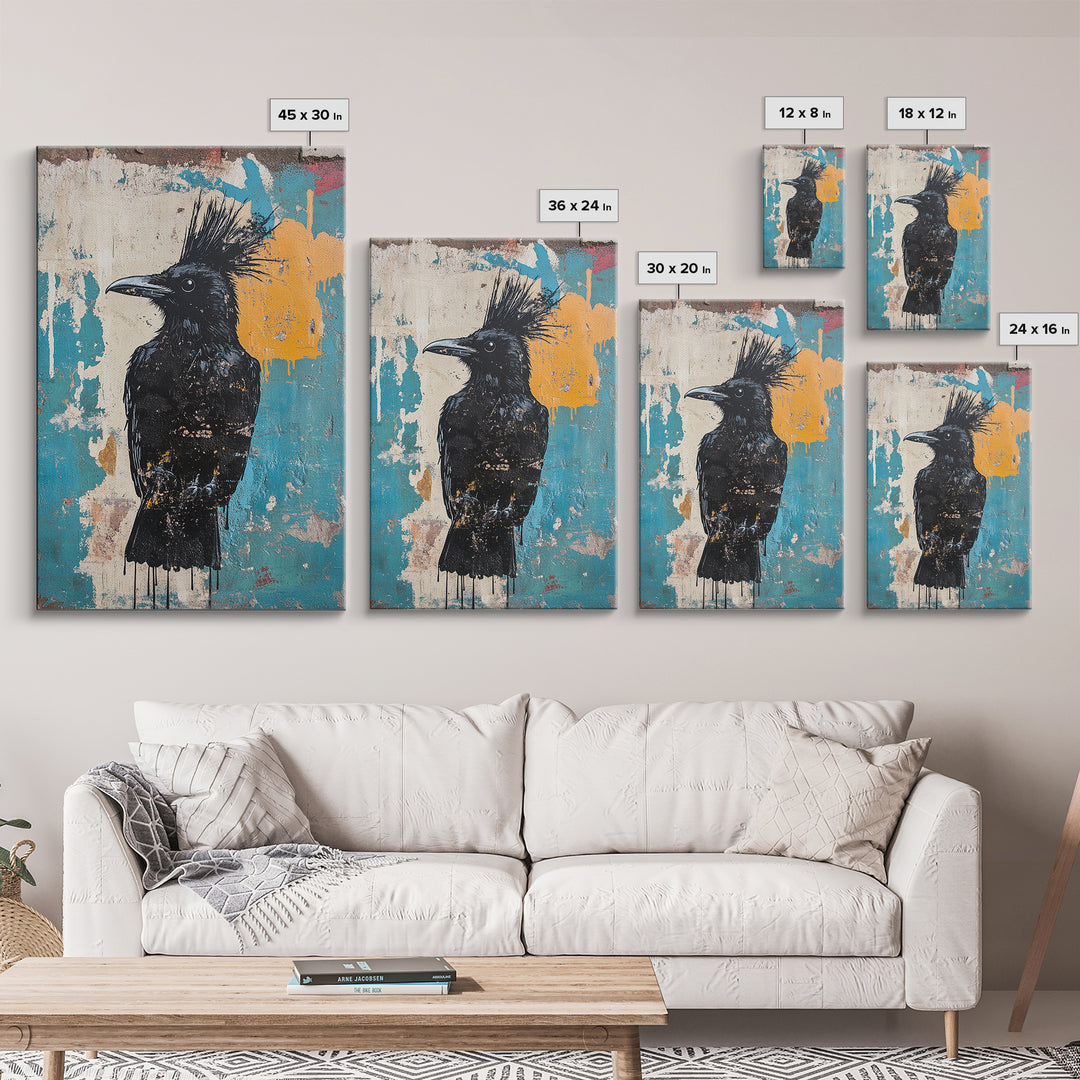 This crow has a mohawk, AKA a CROHAWK, Framed Canvas Print