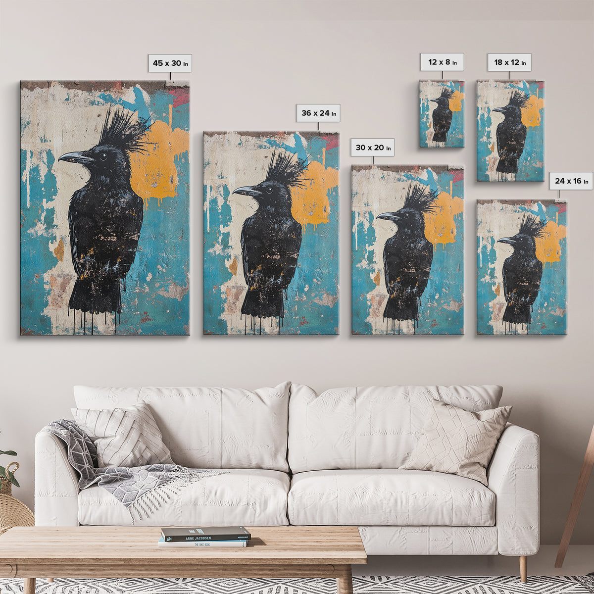 This crow has a mohawk, AKA a CROHAWK, Framed Canvas Print