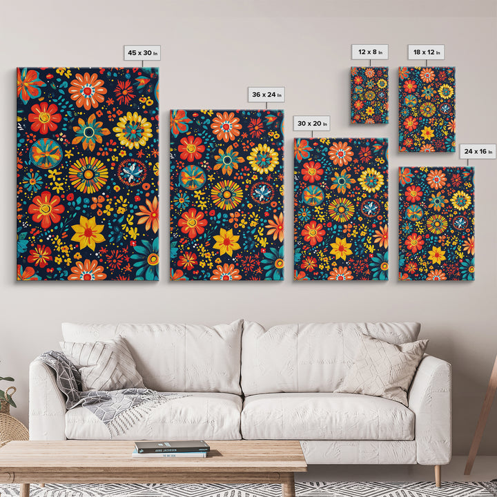 Mexican Tile Pattern Wall Art, Framed Canvas Print, Chicano Wall Art, Mexicano Wall Art, Textile Inspired Wall Decor