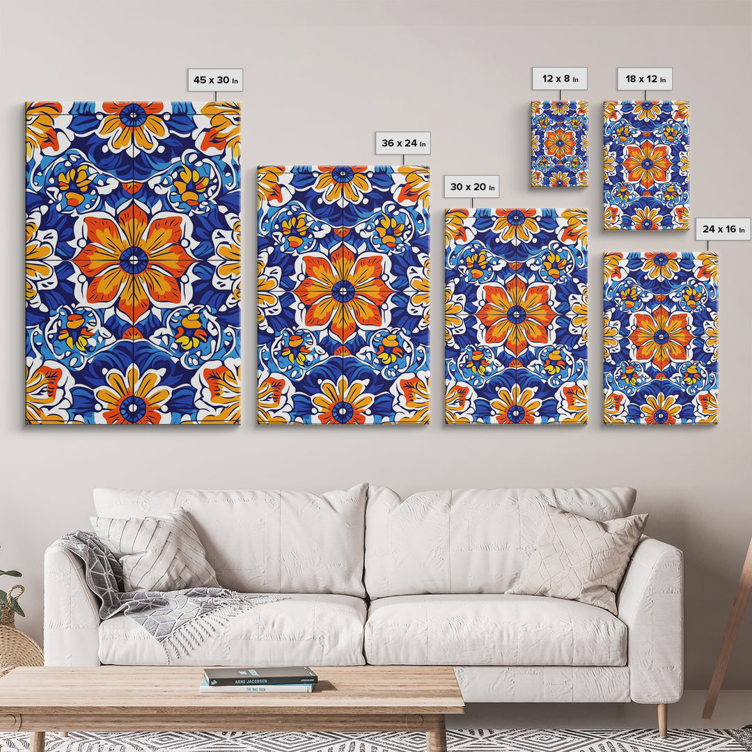 Textile Pattern Wall Art Framed Canvas Print, Home Decor, Mexican Tile Print, Mexicano Pueblo Wall Art