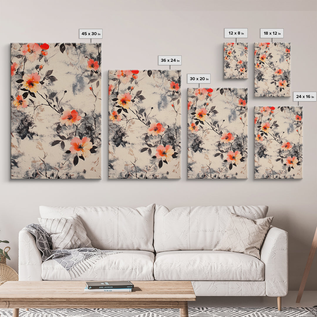 California Poppy Wall Art Framed Canvas Print, Wood Framed Art, Floral Pattern, Flower Painting Farmhouse Wall Art