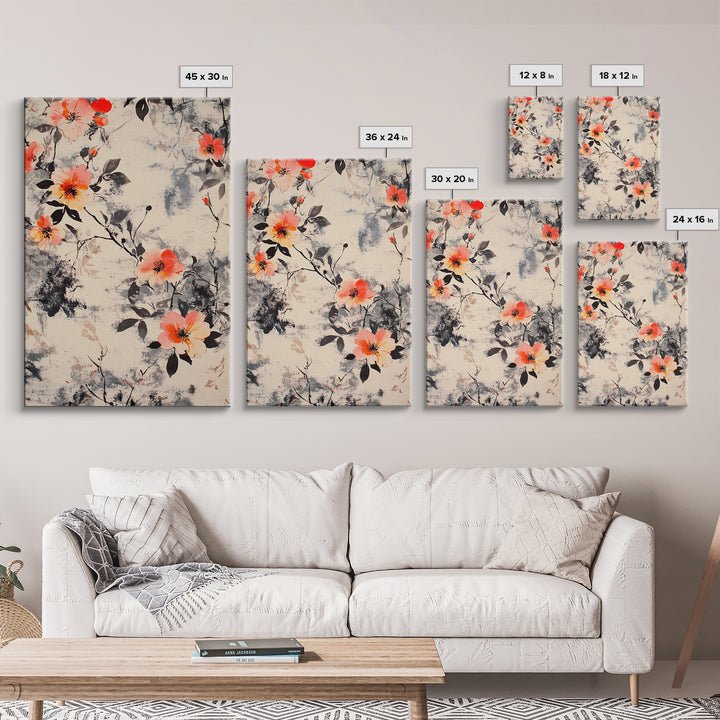 California Poppy Wall Art Framed Canvas Print, Wood Framed Art, Floral Pattern, Flower Painting Farmhouse Wall Art