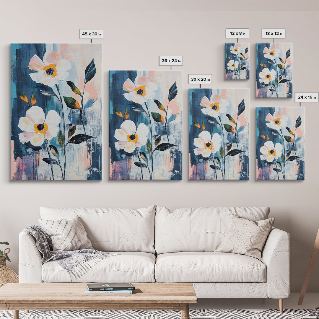 Oil Painting Print of White Flowers, Framed Canvas Print, Floral Art, Botanical Art