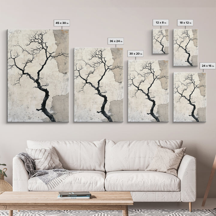 Double Exposure Wall Art - Tree or Cracks - Optical Illusion Wall Art Framed Canvas Print - Wabi Sabi Minimalist Home Decor Art
