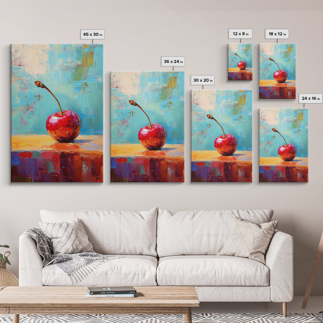 Cherry Painting Print, Canvas Print, Cherry Painting Original Art Berry Still Life Painting On Canvas, Original Artwork, Kitchen Decor, Dining Room Art