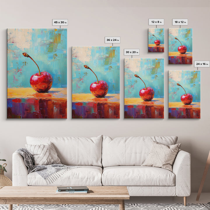 Cherry Painting Print, Canvas Print, Cherry Painting Original Art Berry Still Life Painting On Canvas, Original Artwork, Kitchen Decor, Dining Room Art
