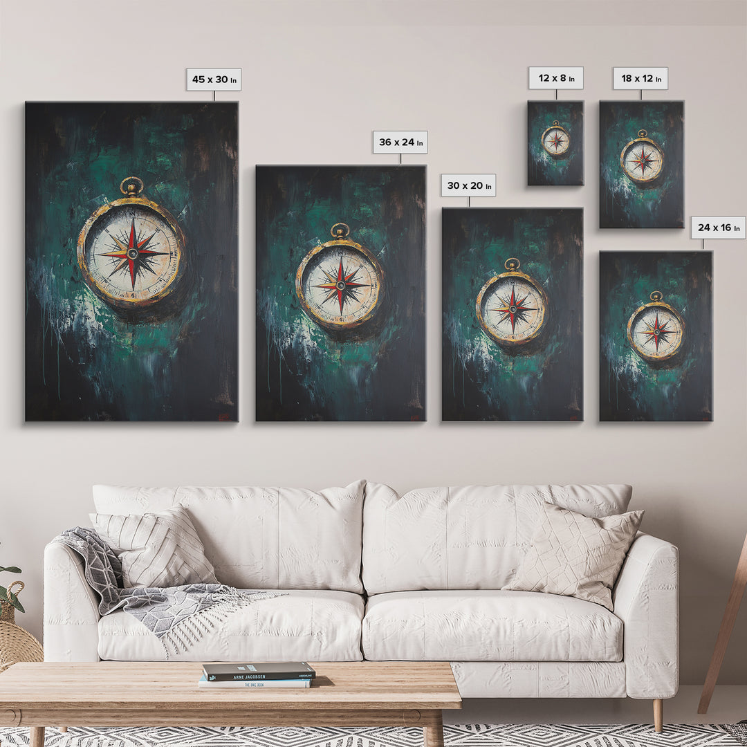 Nautical Nursery Compass Wall Art Framed Canvas Print, Travel Gift Idea, Vacation Gift Home Decor, Giclee Art Print, Going Away Gift