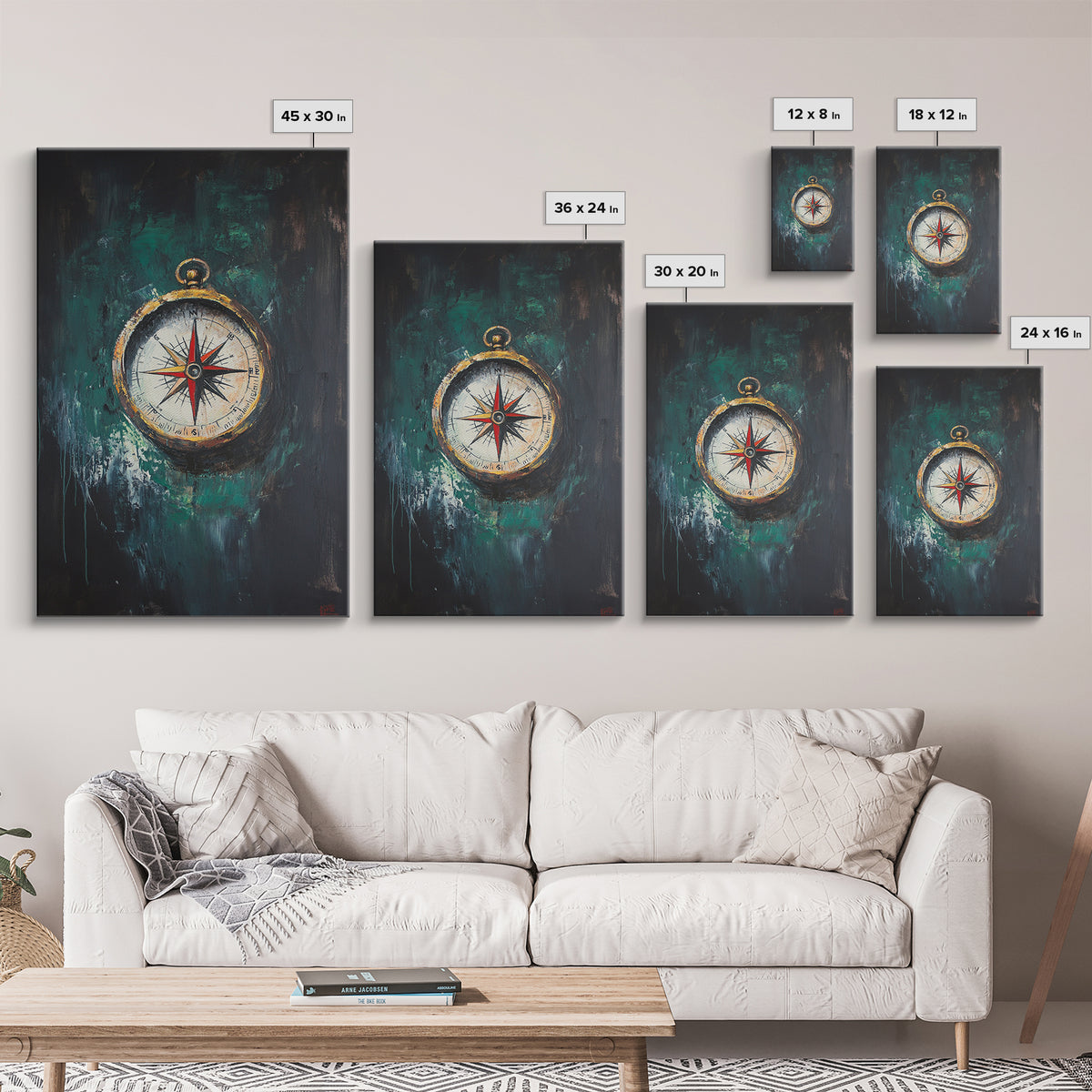 Nautical Nursery Compass Wall Art Framed Canvas Print, Travel Gift Idea, Vacation Gift Home Decor, Giclee Art Print, Going Away Gift