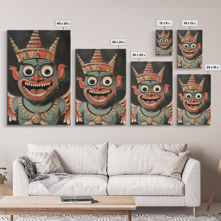 Creepy 19th Century Folk Art Framed Canvas Print, Spooky, Folk Art Painting, Russian Folk Art Home Decor