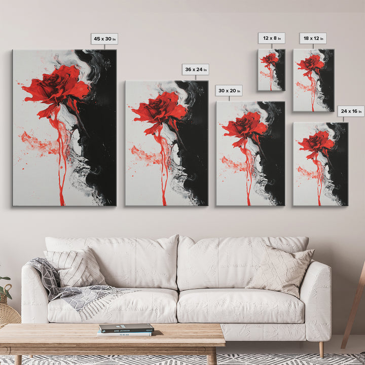 Abstract Red Rose Painting Canvas Print, Vintage Inspired Flower Print, Vintage French Country Art, Duality Art, Statement Piece, Center Piece Art