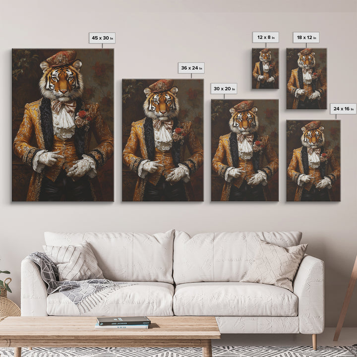 The Dapper Tiger Gentleman Portrait Framed Canvas Print, Whimsical Home Decor, Eclectic Decor, Kitsch Wall Art, Preppy Wall Art, Glam Decor