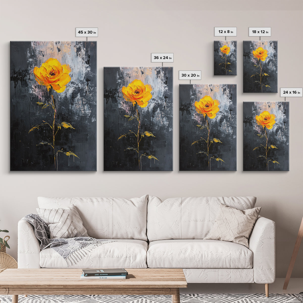 Abstract Painting Print of a Yellow Rose, Framed Canvas, Wood Framed Art, Modern Farmhouse Decor, Rose Painting, Rose Art