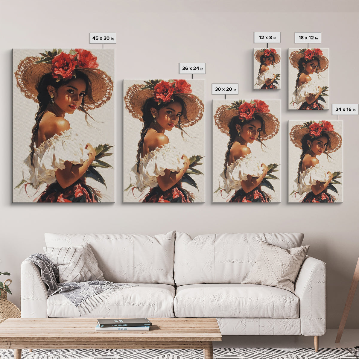 Portrait of a Latina Framed Canvas Print, Mariachi Home Decor, Chicano Painting, Southwestern Modern Art, Tejano Decor, Rustic Mexicano Art