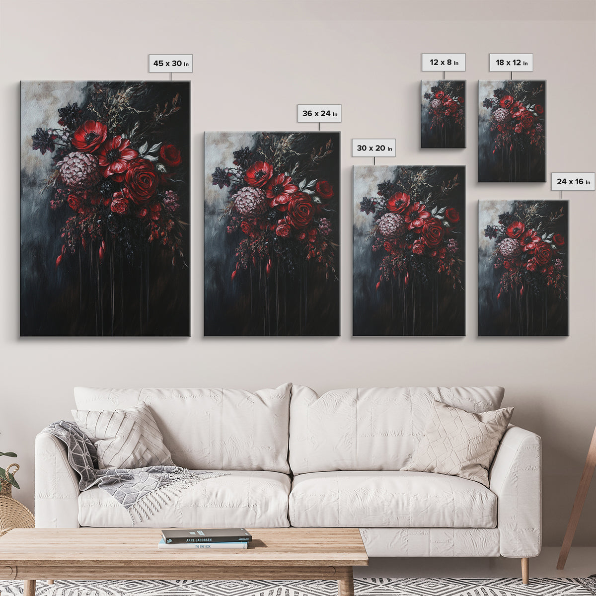 Dark Academia Blood Roses Framed Canvas Print, Halloween Decor, Macabre Art, Macabre Flowers, Halloween Wall Art, Gothic Decor, Dark Home Decor