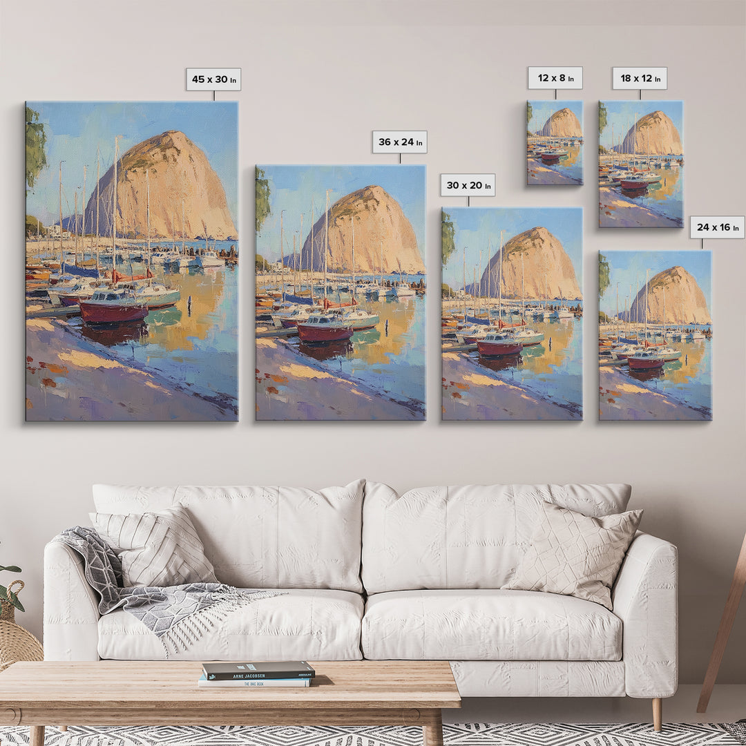 Italian Seaside Village Framed Canvas Print, Sailboat Painting, Italy Painting, Italy Decor, Vacation Gift Idea, Maine Oil Painting, Nautical Home Decor