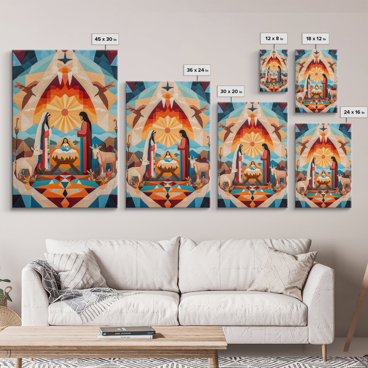 Art Deco Abstract Nativity Painting Print, Canvas Art, Rustic Christmas Wall Art, Christmas Decor, Christmas Painting, Xmas Decor