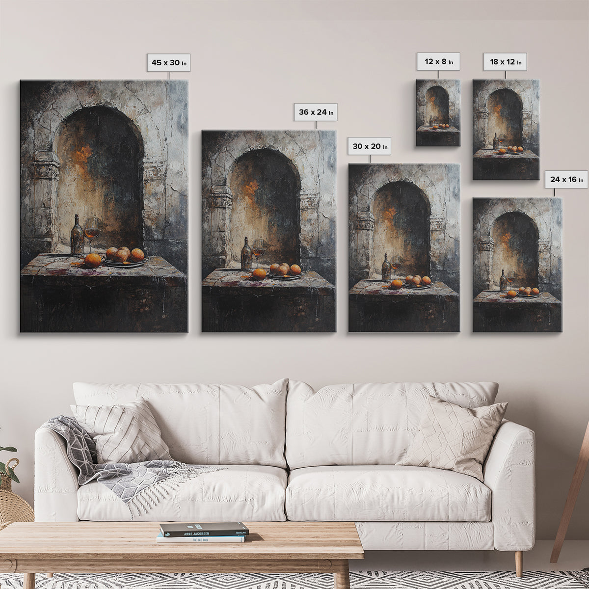 Medieval Kitchen Wall Art, Rustic Home Decor, Framed Canvas Print, Kitchen Home Decor, Dining Room Wall Art, Wine and Fruit Still Life Painting