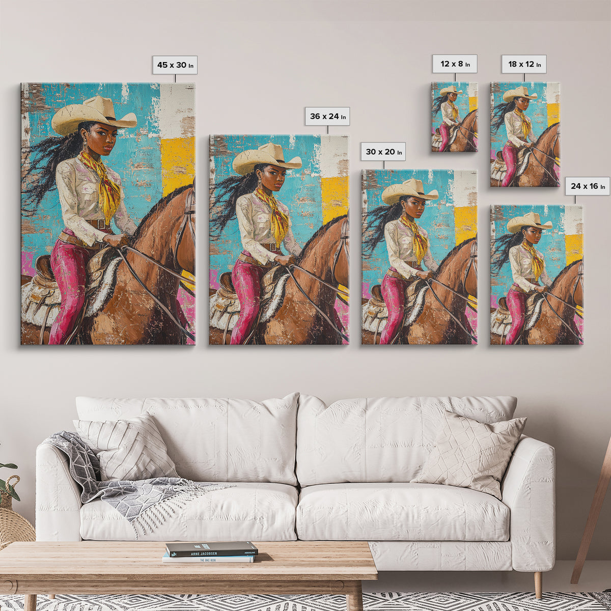Black Cowgirl Painting Print, Rustic Modern Farmhouse, Afrocentric Wall Art, Southwestern Home Decor