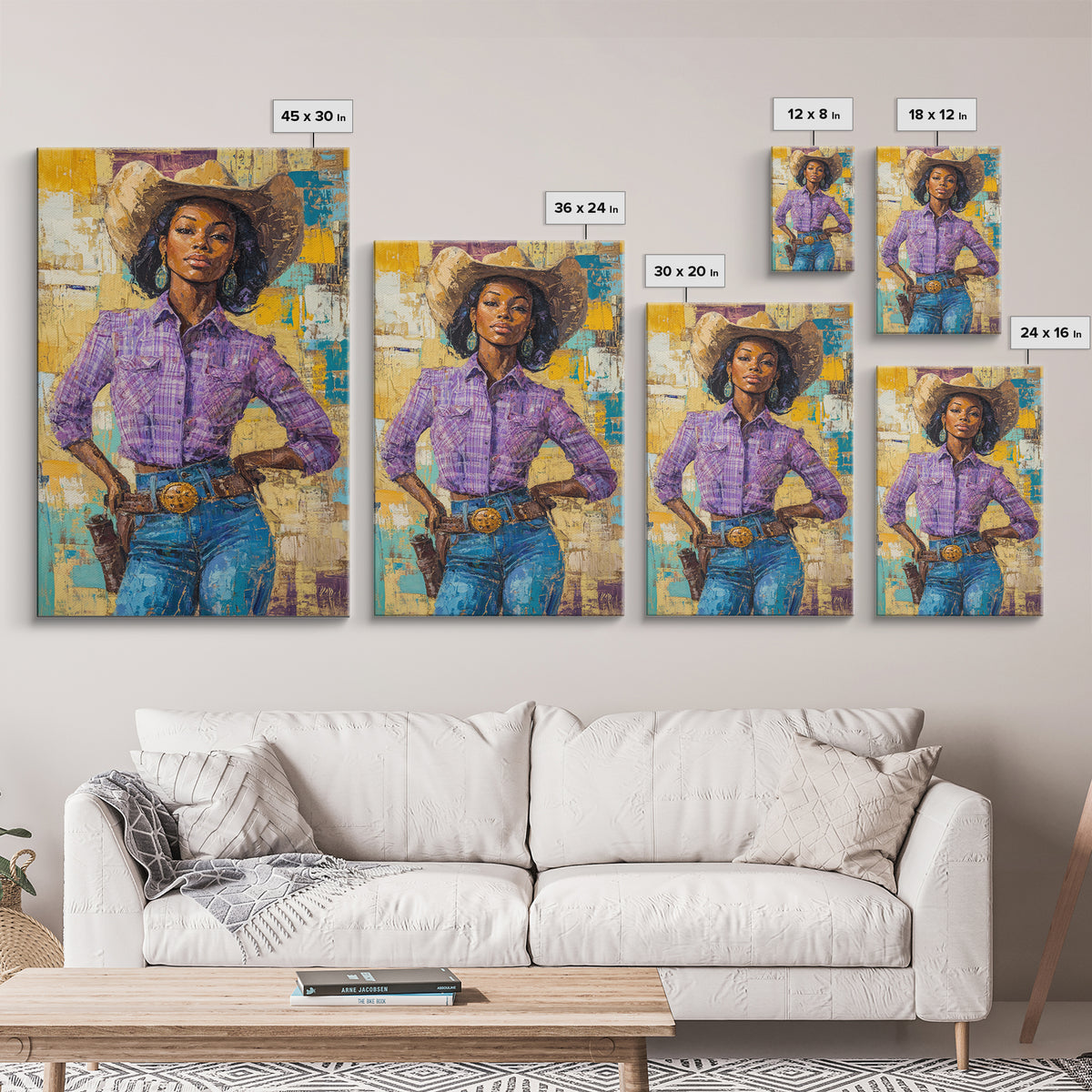 Black Cowgirl Painting Print, Rustic Modern Farmhouse, Afrocentric Wall Art, Southwestern Home Decor, African American Art