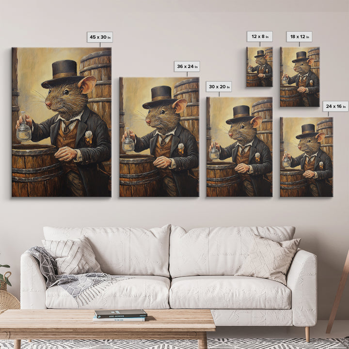 Rats with Jobs, Framed Canvas Print, Rat Painting, The Rat Whiskey Distiller, Cute Rat Home Decor