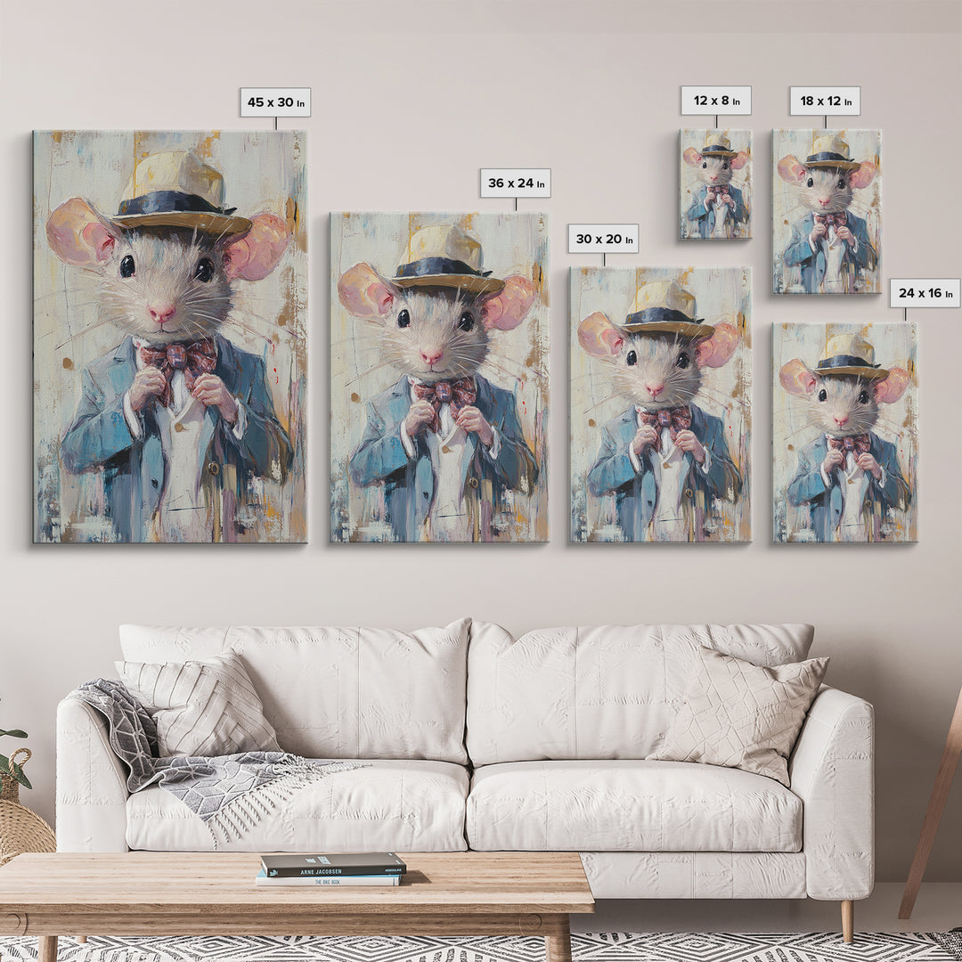 Dapper Rat Gentleman Canvas Print, Pet Rat Prints, Vintage Rat Art, Dressed Pets, Animals in Clothes, Pet in Costume Wall Art