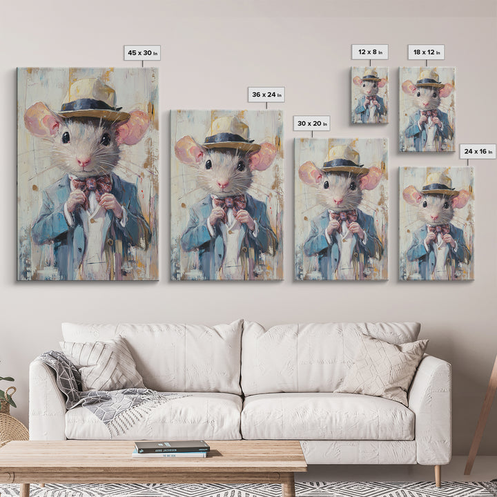 Dapper Rat Gentleman Canvas Print, Pet Rat Prints, Vintage Rat Art, Dressed Pets, Animals in Clothes, Pet in Costume Wall Art
