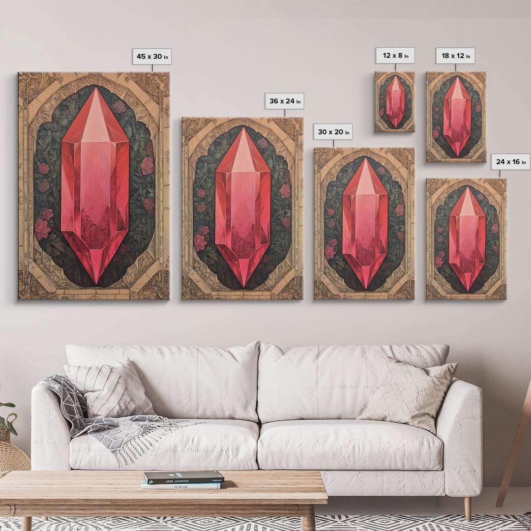 Ruby Painting Print, Framed Canvas Print, Gemstones Wall Art, Precious Stone Painting, Red Gem, Ruby Painting, Antique Minerals Art