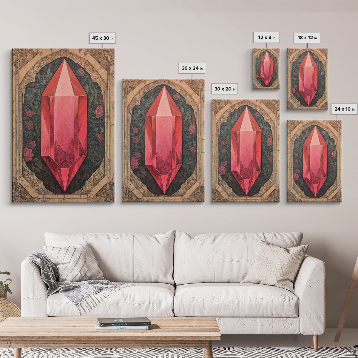 Ruby Painting Print, Framed Canvas Print, Gemstones Wall Art, Precious Stone Painting, Red Gem, Ruby Painting, Antique Minerals Art