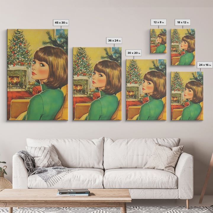 Christmas Postcard Style Art, Home Decor, Christmas Wall Art, Framed Canvas Print, 1950s Christmas Style Wall Art, Christmas Postcard Art