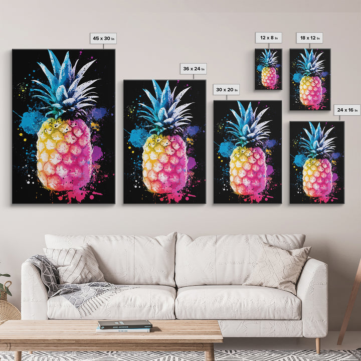 Retro Pineapple Painting Print, Framed Canvas Print, Kitchen or Dining Room Wall Art, Retro Home Decor, Pineapple Painting, Pineapple Art