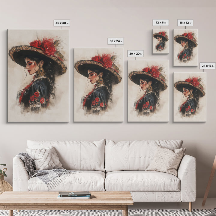 Chica Painting, Female Matador Canvas Print, Wood Framed Tejano Art