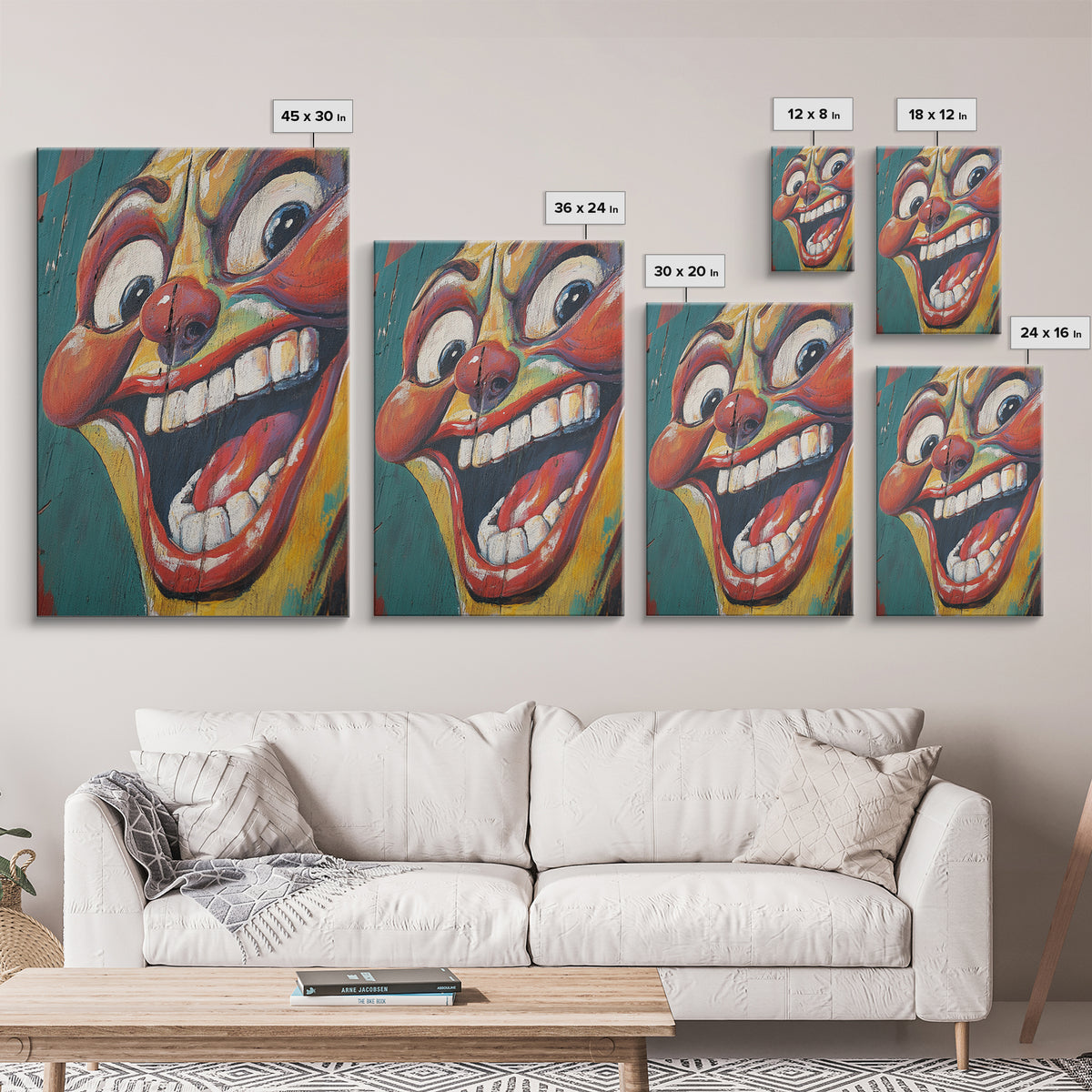 Creepy Clown Wall Art Framed Canvas Print, Wood Framed Wall Art, Retro Home Decor, Halloween Art