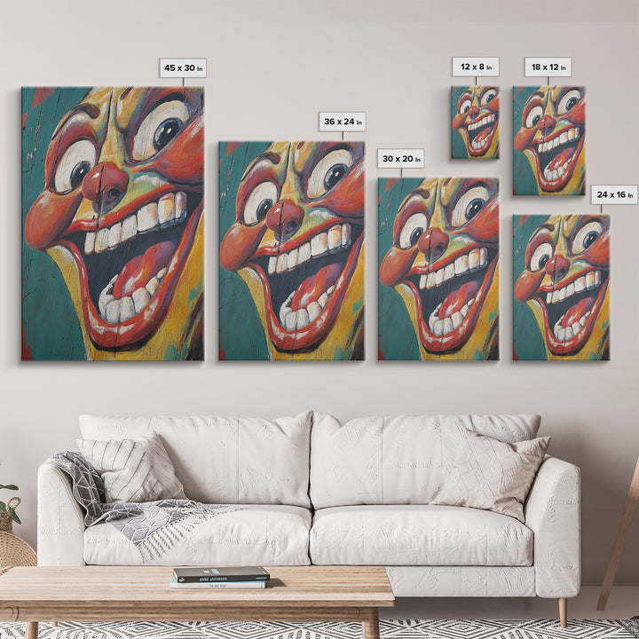 Creepy Clown Wall Art Framed Canvas Print, Wood Framed Wall Art, Retro Home Decor, Halloween Art