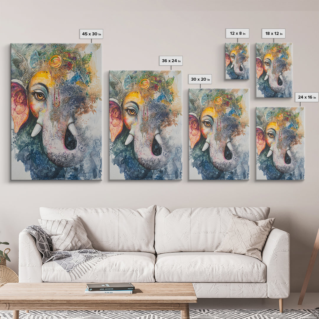 Ganesh Wall Art, Ganesha Painting Print, Framed Canvas Print, Painting of Ganesha, Ganesh Art