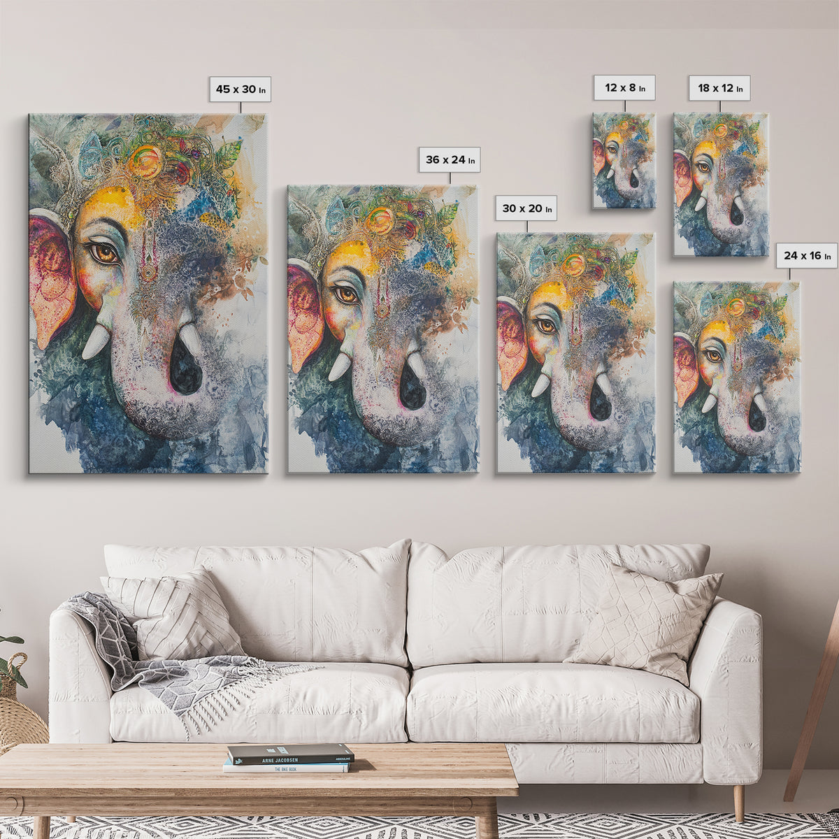 Ganesh Wall Art, Ganesha Painting Print, Framed Canvas Print, Painting of Ganesha, Ganesh Art
