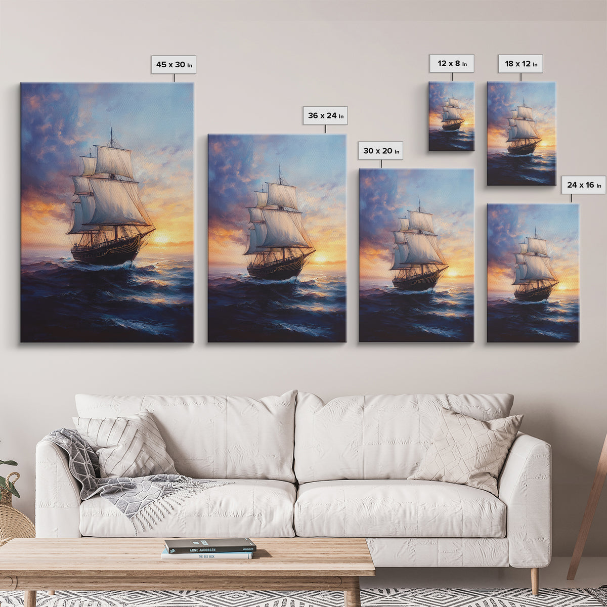 Pirateship at Dawn, Framed Canvas Print, Pirate Art