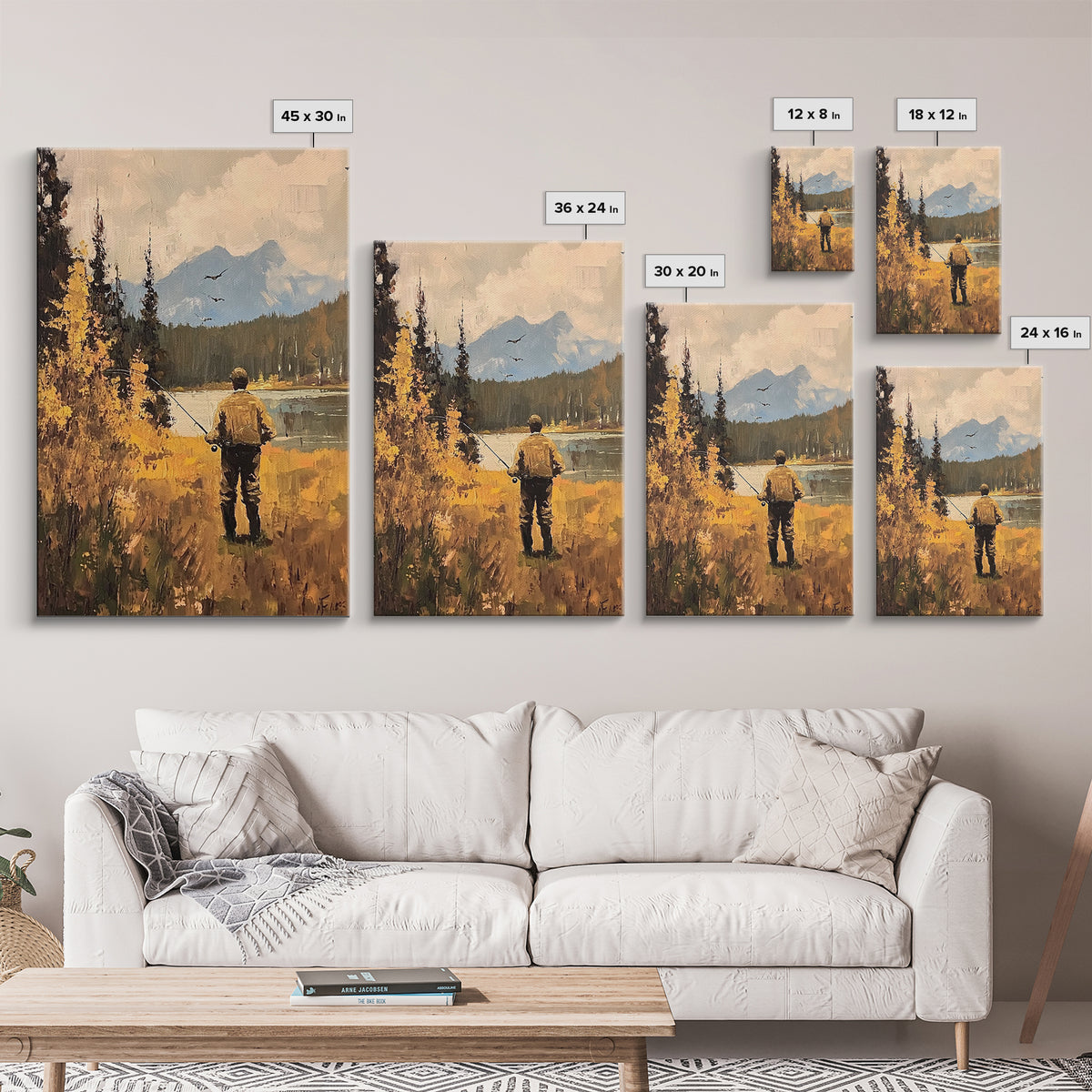 Trout Fly FIshing Wall Art Home Decor, Fly Fishing Painting Canas Print, Cabin Art, Cabin Decor, Fishing Cabin Art, Gift For Dad, Gift For Him